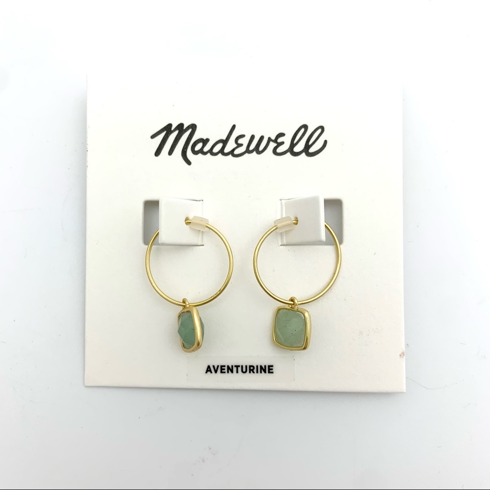 NWT NEW Madewell Stone Collection Small Wire Hoop Earrings in Aventurine